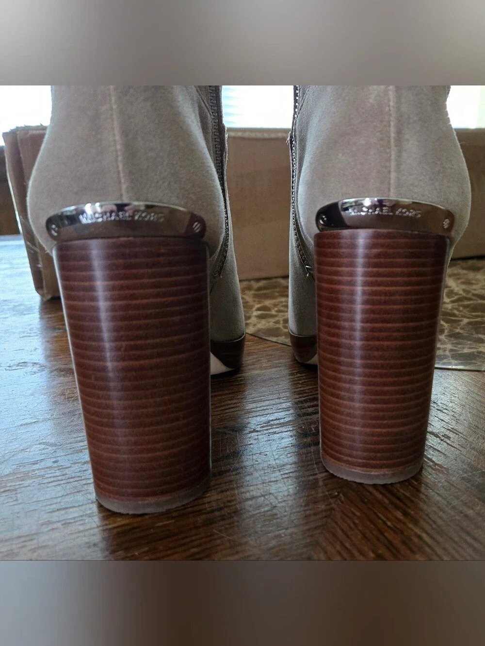 Michael Kors Taupe Suede Over-the-Knee Boots w/ Brown Stacked 3½